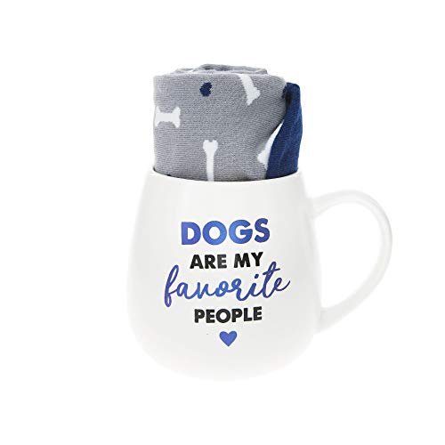 Pavilion Gift Company 71306 Dogs Are My Favorite People Bone Socks & 15.5 Oz Coffee Cup Mug Gift Set, White