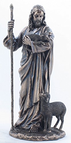 US 11.38 Inch Jesus The Shepherd with Sheep's Cold Cast Bronze Figurine