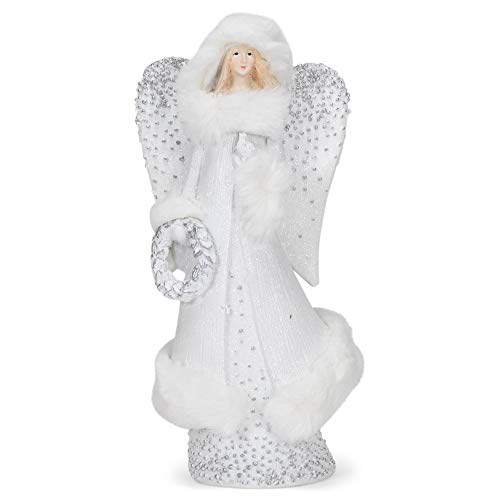 Roman 133113 Angel with Fur Silver Dots Figurine, 12.5 inch, White