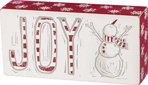 Primitives by Kathy Christmas Block Print Joy Snowman Box Sign