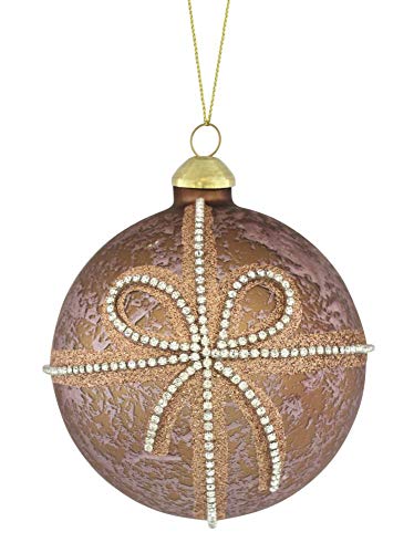 Melrose Diva At Home 4" Distress Finished Brown and White Christmas Ball Ornament with Bow