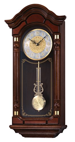 Seiko Wall Pendulum Clock Dark Brown Solid Oak Case with Hand-Rubbed Finish