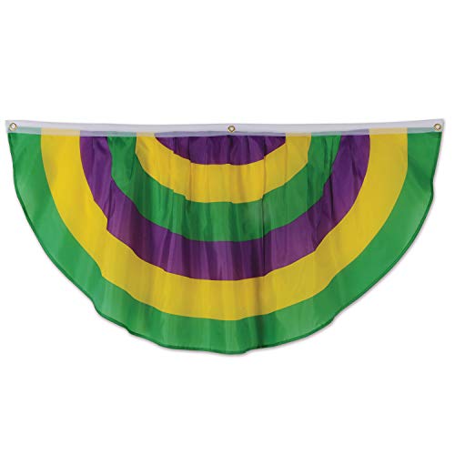 Beistle Mardi Gras Polyester Fabric Bunting Banner for Indoor/Outdoor Use Photo Backdrop Parade Float Decorations, 48" x 24", Green/Yellow/Purple