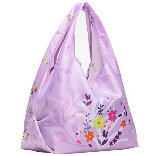 Blueberry Pet Wildflower Print Lightweight Eco-Friendly Reusable Shopping Bag, Lavender, Washable, Pet Parent Must-Have Durable Foldable Grocery Tote Bag and Carryall