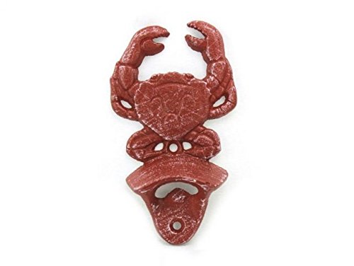 Hampton Iron Red Whitewashed Wall Mounted Crab Vintage Cast Iron Sea Life Decor Bottle Opener 6"