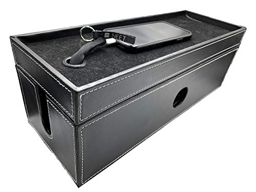 NEET Cable Management Box Large, Computer Cord Organizer, Hide and Conceal, Power Cable Organizer, Computers and Desks, Black Stitched Leather