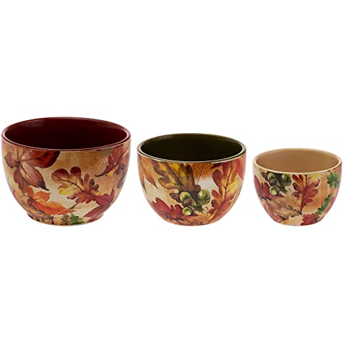 Boston International Ceramic Prep Dishwasher and Microwave Safe Fall Thanksgiving Bowl Set, 3-Sizes, Bright Autumn