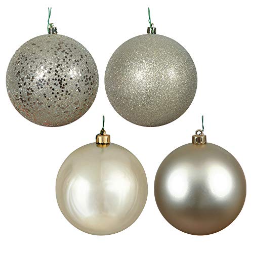 Vickerman 6" Champagne 4-Finish Ball Ornament Assortment, 4 per Box