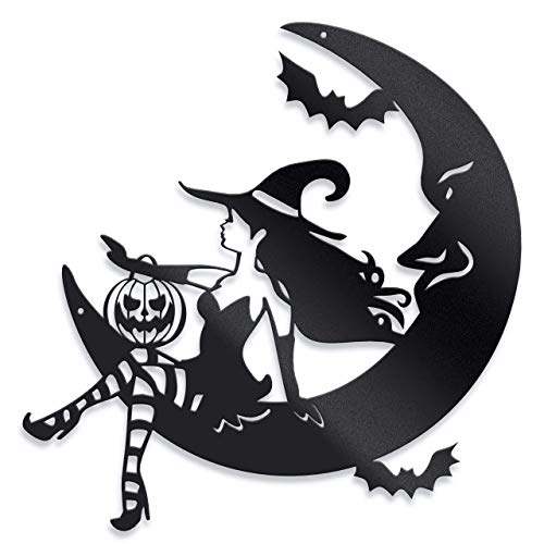 Witch Moon - Steel Roots Decor Metal Art - Halloween Decor Wall Hanging - Perfect for Home Decoration Gift for Halloween party decorations, and Outdoor Indoor Hanging Sing - Black