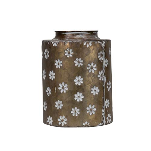 Foreside Home and Garden Brass Medium Rustic Whitewashed Floral Galvanized Metal Decorative Vase