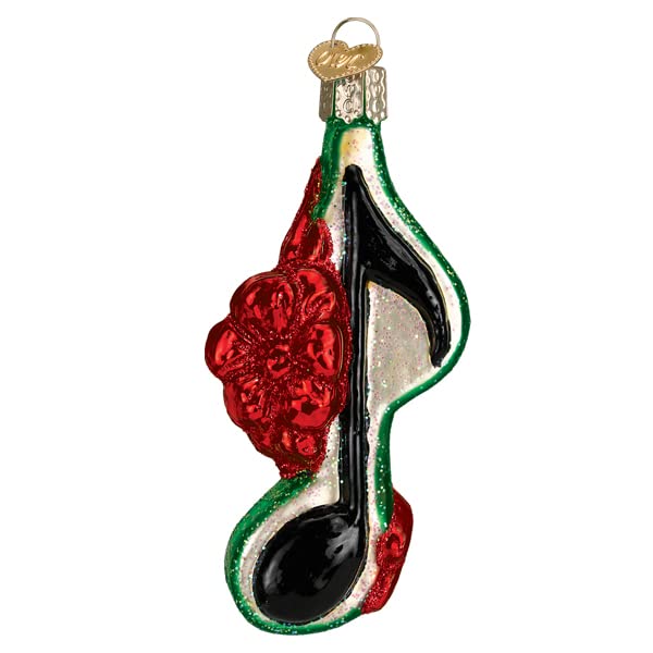Old World Christmas Musical Note with Bow-Green Glass Blown Ornament for Christmas Tree