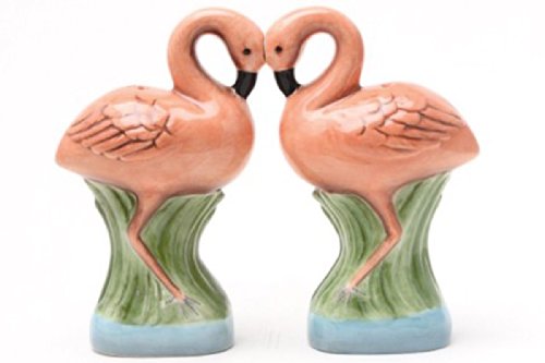 Pacific Trading Ceramic Magnetic Salt and Pepper Shaker Set - Flamingos They Kiss