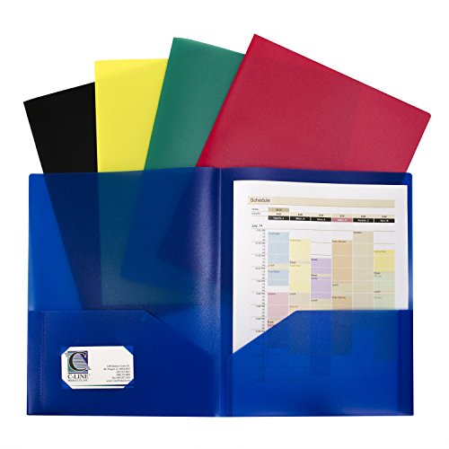 C-Line Two-Pocket Heavyweight Poly Portfolio, for Letter Size Papers, Includes Business Card Slot, Assorted Colors, 10 Pack (32950)