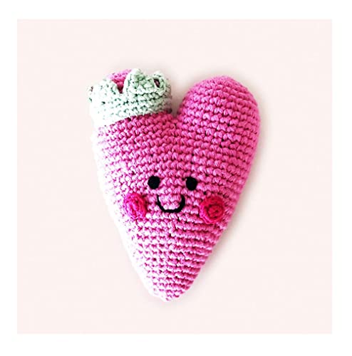 Pebble 200-150 Fair Trade Heart Rattle, 4-inch Length, Pink