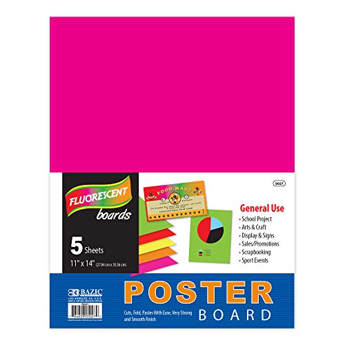 BAZIC Poster Board 11" X 14" Assorted Neon Colored Poster Board Paper for School Craft Project Presentation Drawing Graphic Display (5/Pack), 1-Pack
