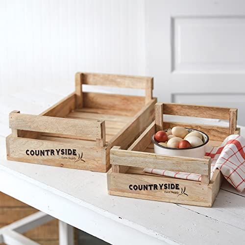 CTW Home Collection 370654 Countryside Wood Trays, Set of 2