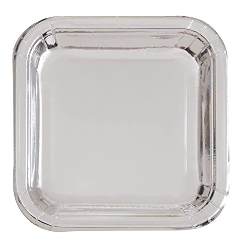 Unique Industries, Square Paper Plates, 8 Pieces - Foil Silver