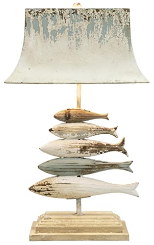 Ganz CBK Distressed Blue and Ivory Carved Fish Table Lamp 168067