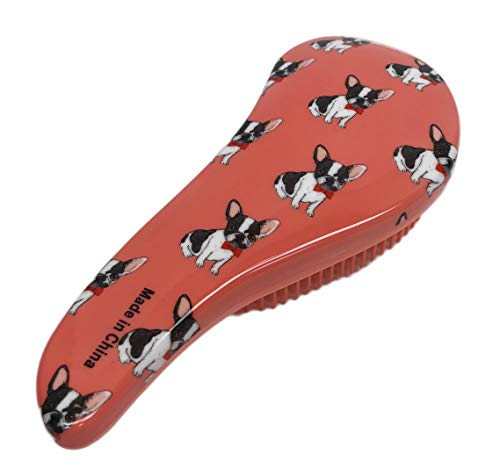 CALA Dapper French Bulldogs Wearing Red Bow-ties Peach Colored Tangle Free Hair Brush