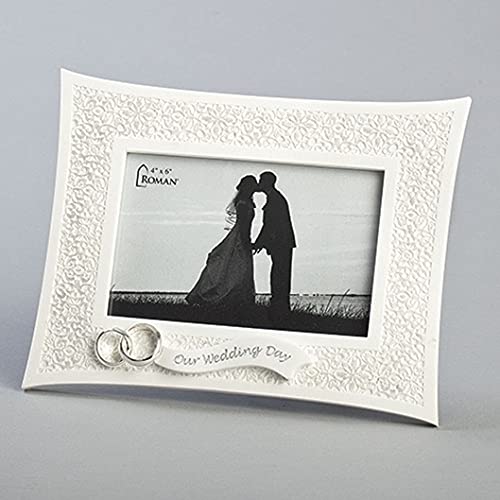 Roman 14941 Lace Wedding Frame, 6.75-inch Height, Resin and Stone Mix, Holds 4 x 6-inch Photo