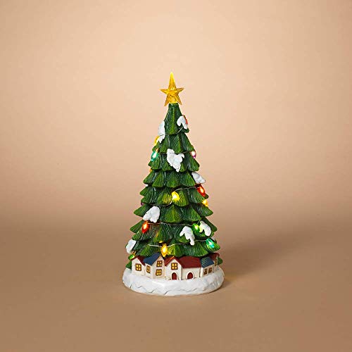 Gerson 2598090 Battery Operated Lighted Resin Christmas Tree with Village Scene 13.1" H