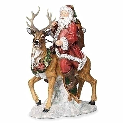 Roman 12.25" Red and Brown Santa Riding on Deer Christmas Tabletop Figurine