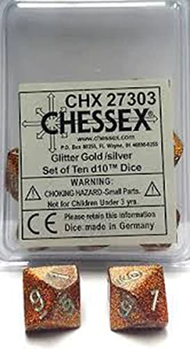 Chessex d10 Gold w/Silver (10)