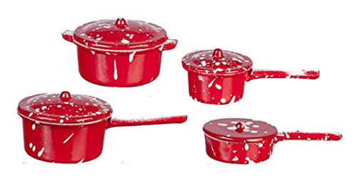 Aztec Imports Dollhouse Miniature 1:12 Scale 8 Pc RED Spatterware SET 