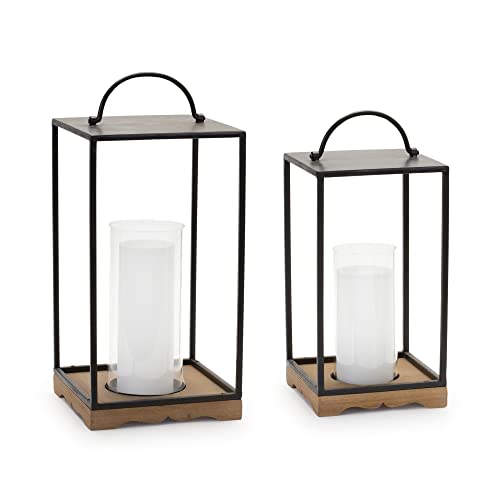 Melrose Decorative Candle Holder, Set of 2, 15.25" H, 17.5" H, Wood and Iron, Tabletop Holiday Decoration