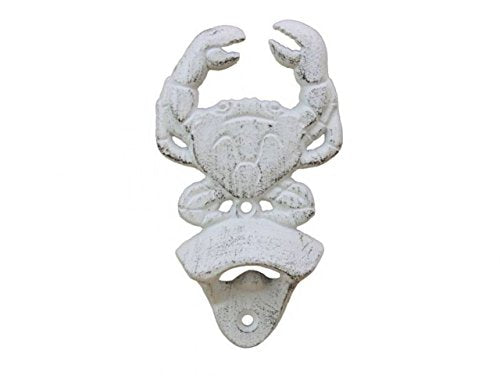 Hampton Iron Whitewashed Cast Iron Wall Mounted Crab 6" Bottle Opener