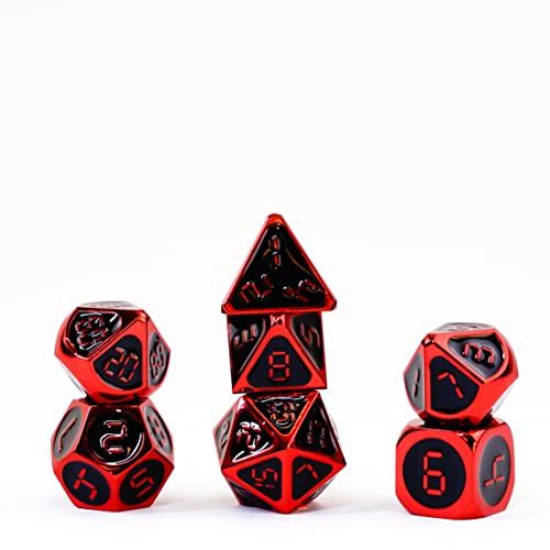 FanRoll by Metallic Dice Games 16mm Metal Polyhedral DND Dice Set: Red w/ Black Enamel, Role Playing Game Dice for Dungeons and Dragons