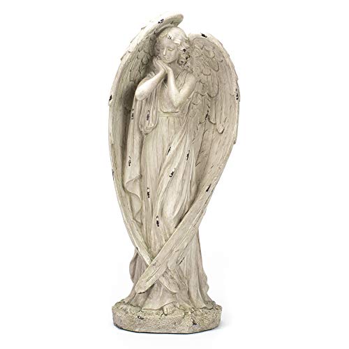 Napco Angel With Dramatic Wings Concrete Look 8 x 18 Resin Stone Garden Figurine