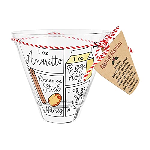 Mud Pie Christmas Drink Recipe Glass, 10 oz, Eggnog Martini
