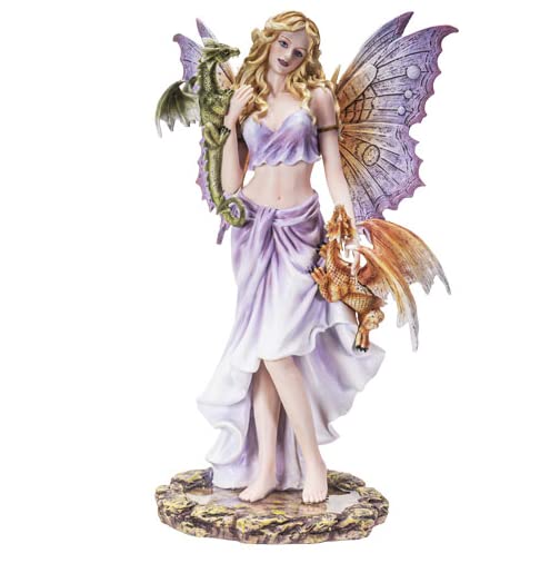 Pacific Trading Giftware Butterfly Fairy Dancing with Dragons in Lilac Two Piece Dress Statue 14‚Äù Tall