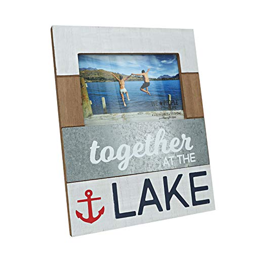 Pavilion Gift Company Together at The Lake - 7.75x10 Inch Horizontal Easel Back Picture Frame, Gray