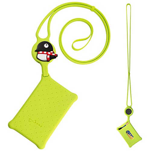 Bone Collection Bone Card Tie, Silicone Lanyard Neck Strap with Card Holder Case for Multi-Purpose Business Card, Credit Card, ID Card, Key Card, Key, Gift - Maru Penguin (Green)