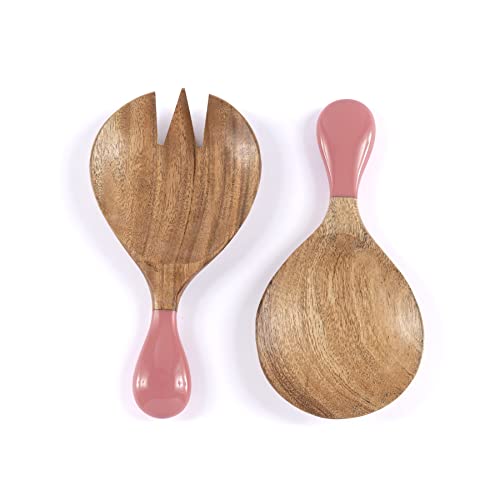 Samba Wood Salad Tossers with Pink Resin Handle - Shiraleah