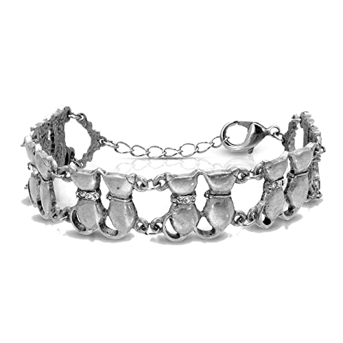 1928 Jewelry Women's Silver Tone Crystal Multi Double Cat Chain Bracelet, Silver, One Size