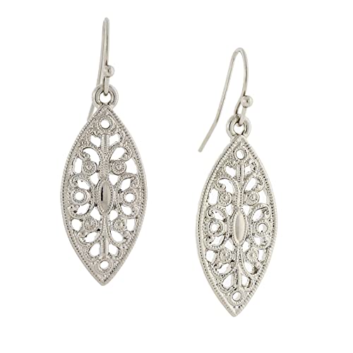 1928 Jewelry Silver Tone Filigree Post Drop Earrings