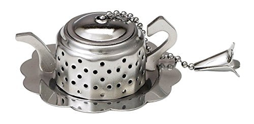HIC Kitchen Tea Infuser Teapot Shape with Drip Tray, 18/8 Stainless Steel