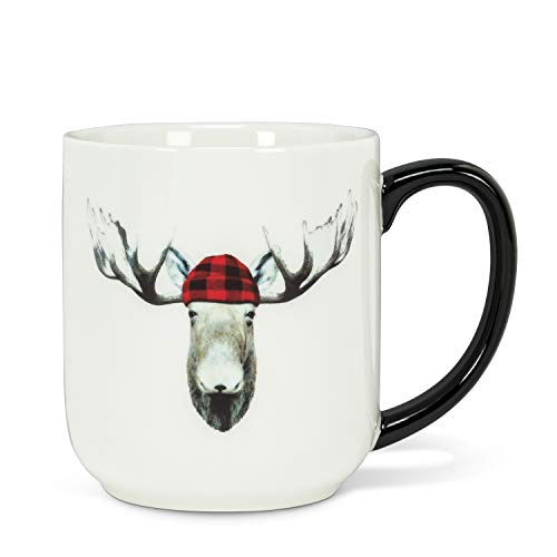 Abbott Collection  1327-JACK-MUG Jack Moose Mug, 4 inches H, White/red