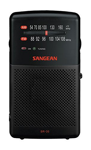 Sangean SR-35 AM/FM Pocket Analog Radio, Black