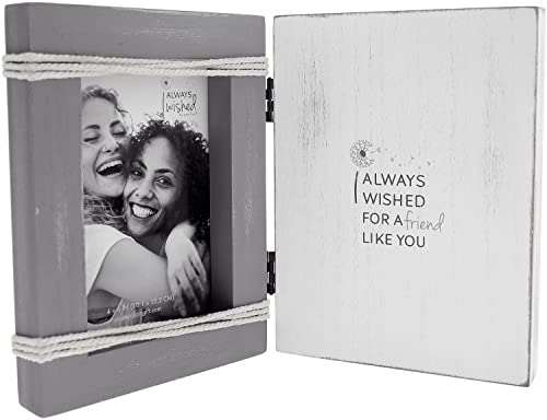 Pavilion - I Always Wished For A Friend Like You, Wooden Self-Standing Family Photo Frame, Retro Distressed Farmhouse, Holds 4 x 6 Photo, Textured Gray Whitewashed, 1 Count 5.5x7.5 inches