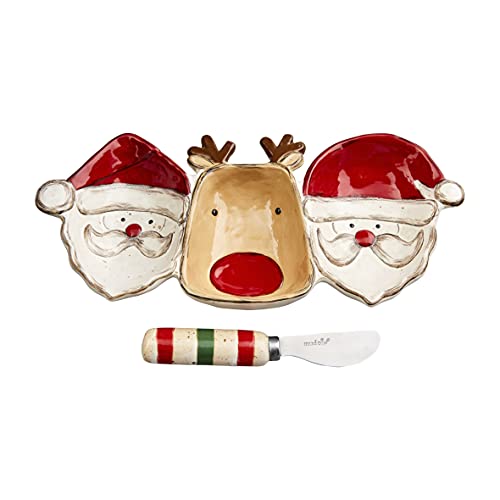 Mud Pie Christmas Santa and Reindeer Triple Dip Serving Set, 5" x 11", Dish Spreader 5.5"