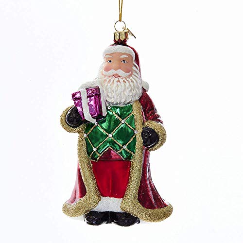 Kurt Adler NB1236 Noble Gems Santa with Gift Glass Ornament, 5-inch Height