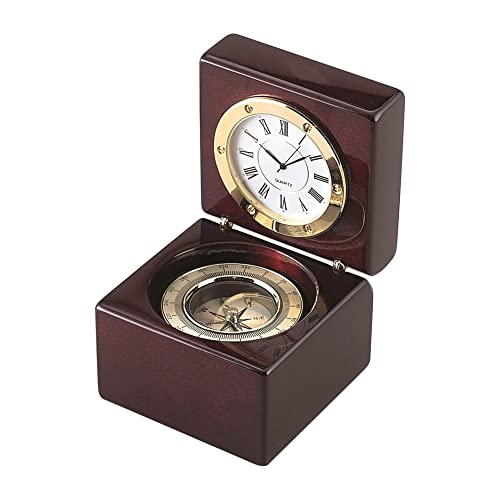 Creative Gifts 1home Square Wood Box W/Clock & Compass