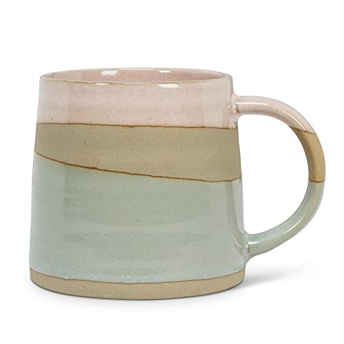 Abbott Collection  27-Pottery Pnk/Blu Rustic Style Mug-4" H(14oz), 4 inches H, Pink/White