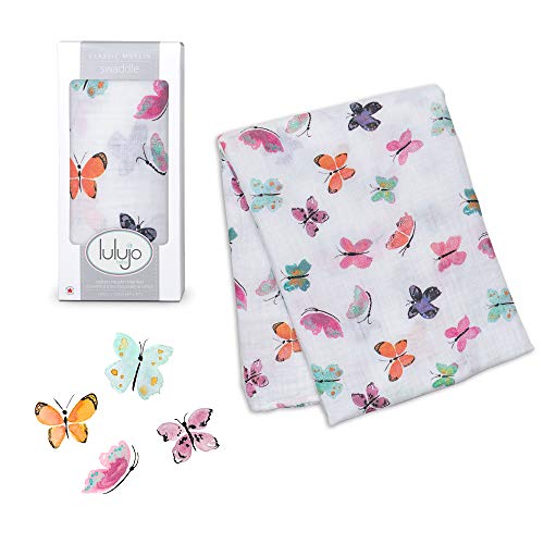 Mary Meyer lulujo Baby Swaddle Blanket| Unisex Softest 100% Cotton Muslin Swaddle Blanket| Neutral Receiving Blanket for Girls & Boys | 47in x 47in Butterfly