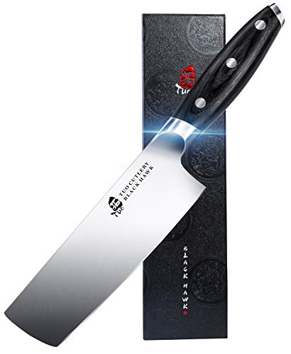 TUO Cutlery Nakiri Knife - 6.5 inch Kitchen Chef Knife Vegetable Cleaver - Asian Usuba Knife - German HC Steel- Full Tang Pakkawood Handle - BLACK HAWK SERIES with Gift Box