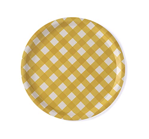 Ainsley Round Yellow Check Shallow Melamine Serving Tray - Shiraleah